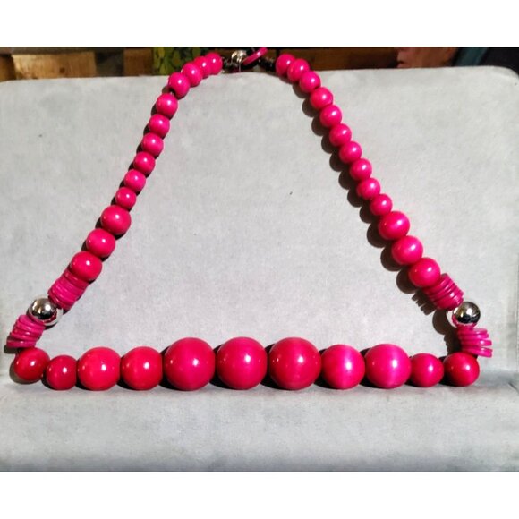 Hot Pink Beaded Necklace & Earrings Set - Picture 1 of 4